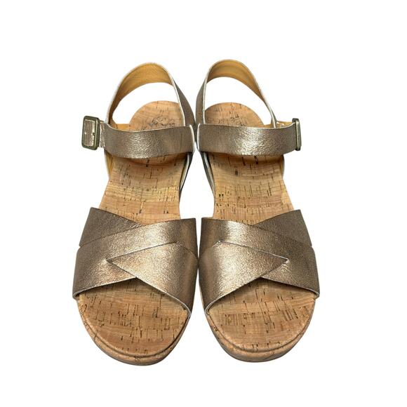 Kork-Ease Myrna 2.0 Wedge Sandals Women 10M Gold Leather Cork Platform Comfort - Picture 2 of 9